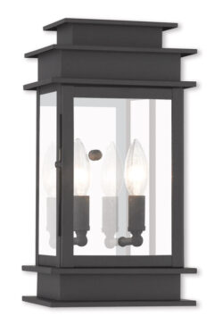 7.5 inch 2 Light Black Outdoor Wall Lantern with Clear Glass Shade-Lighting LumensLantern