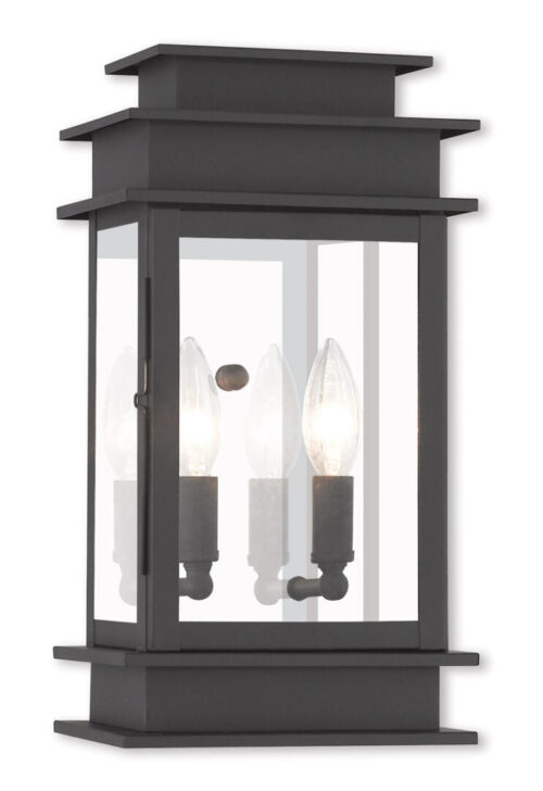 7.5 inch 2 Light Black Outdoor Wall Lantern with Clear Glass Shade-Lighting LumensLantern