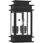 7.5 inch 2 Light Black Outdoor Wall Lantern with Clear Glass Shade-Lighting LumensLantern