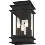 7.5 inch 2 Light Black Outdoor Wall Lantern with Clear Glass Shade-Lighting LumensLantern