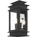 7.5 inch 2 Light Black Outdoor Wall Lantern with Clear Glass Shade-Lighting LumensLantern