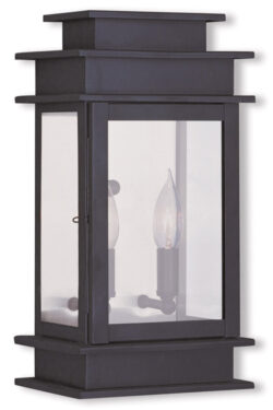 7.5 inch 2 Light Bronze Outdoor Wall Lantern with Clear Glass Shade-Lighting LumensLantern