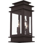 7.5 inch 2 Light Bronze Outdoor Wall Lantern with Clear Glass Shade-Lighting LumensLantern