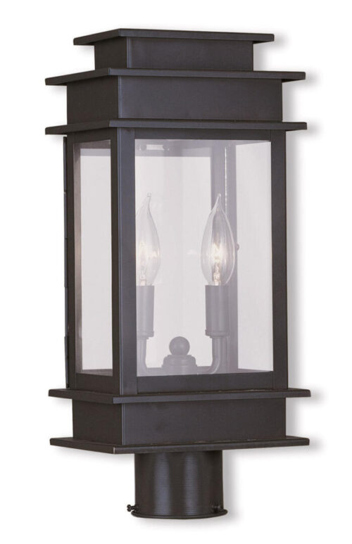 5.5 inch 2 Light Bronze Outdoor Post Lantern with Clear Glass Shade-Lighting LumensLantern