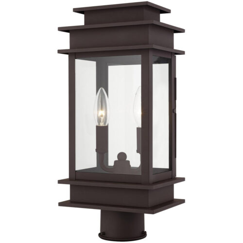 5.5 inch 2 Light Bronze Outdoor Post Lantern with Clear Glass Shade-Lighting LumensLantern