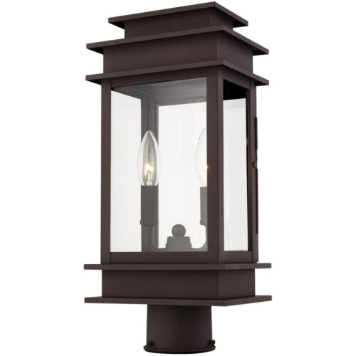 5.5 inch 2 Light Bronze Outdoor Post Lantern with Clear Glass Shade-Lighting LumensLantern