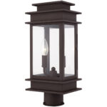 5.5 inch 2 Light Bronze Outdoor Post Lantern with Clear Glass Shade-Lighting LumensLantern