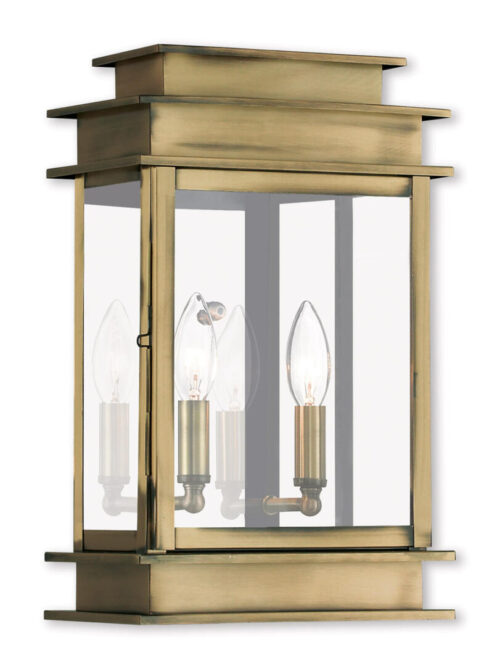 9.5 inch 2 Light Antique Brass Outdoor Wall Lantern with Clear Glass Shade-Lighting LumensLantern