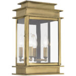 9.5 inch 2 Light Antique Brass Outdoor Wall Lantern with Clear Glass Shade-Lighting LumensLantern