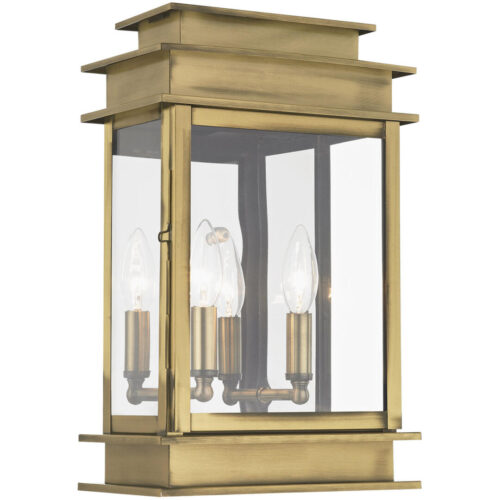 9.5 inch 2 Light Antique Brass Outdoor Wall Lantern with Clear Glass Shade-Lighting LumensLantern