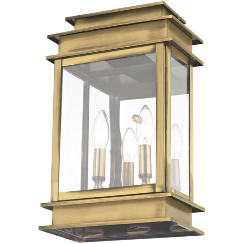 9.5 inch 2 Light Antique Brass Outdoor Wall Lantern with Clear Glass Shade-Lighting LumensLantern