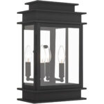 9.5 inch 2 Light Black Outdoor Wall Lantern with Clear Glass Shade-Lighting LumensLantern