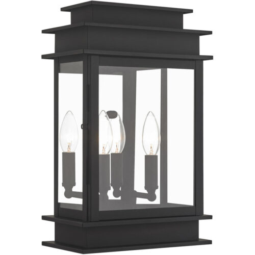 9.5 inch 2 Light Black Outdoor Wall Lantern with Clear Glass Shade-Lighting LumensLantern