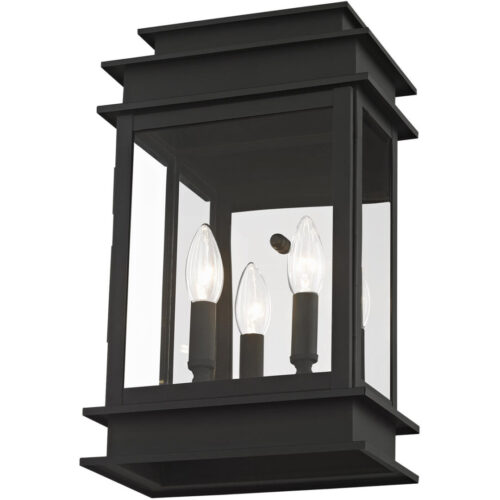 9.5 inch 2 Light Black Outdoor Wall Lantern with Clear Glass Shade-Lighting LumensLantern