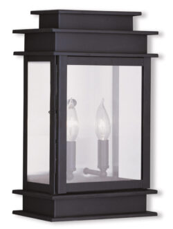 9.5 inch 2 Light Bronze Outdoor Wall Lantern with Clear Glass Shade-Lighting LumensLantern