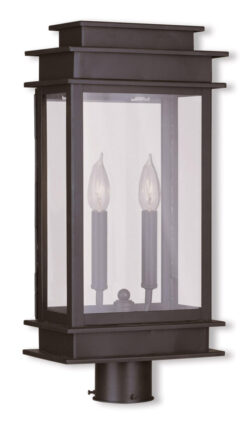 5.5 inch 2 Light Bronze Outdoor Post Lantern with Clear Glass Shade-Lighting LumensLantern