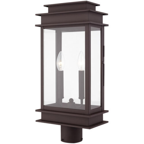 5.5 inch 2 Light Bronze Outdoor Post Lantern with Clear Glass Shade-Lighting LumensLantern