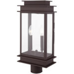 5.5 inch 2 Light Bronze Outdoor Post Lantern with Clear Glass Shade-Lighting LumensLantern