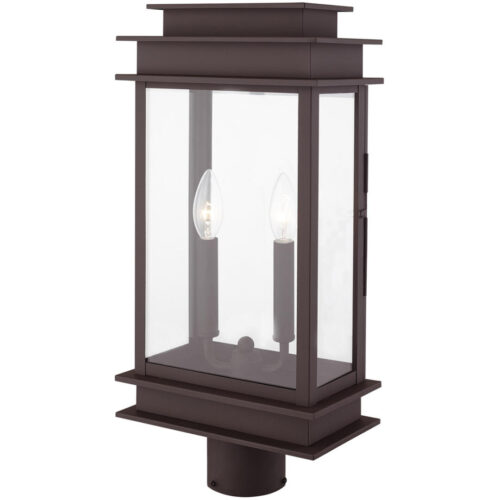 5.5 inch 2 Light Bronze Outdoor Post Lantern with Clear Glass Shade-Lighting LumensLantern