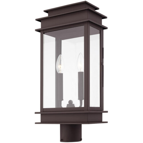 5.5 inch 2 Light Bronze Outdoor Post Lantern with Clear Glass Shade-Lighting LumensLantern