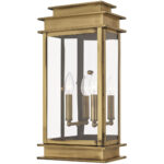 9.5 inch 2 Light Antique Brass Outdoor Wall Lantern with Clear Glass Shade-Lighting LumensLantern