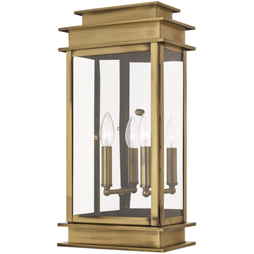 9.5 inch 2 Light Antique Brass Outdoor Wall Lantern with Clear Glass Shade-Lighting LumensLantern