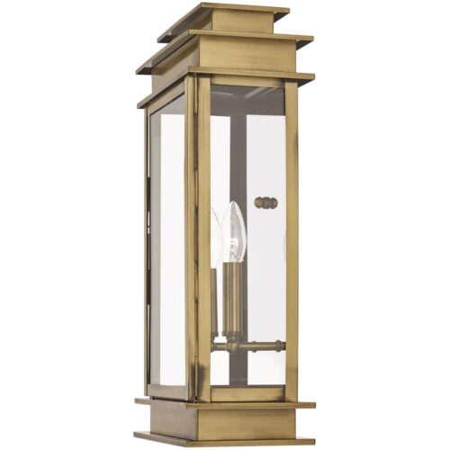 9.5 inch 2 Light Antique Brass Outdoor Wall Lantern with Clear Glass Shade-Lighting LumensLantern