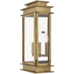 9.5 inch 2 Light Antique Brass Outdoor Wall Lantern with Clear Glass Shade-Lighting LumensLantern