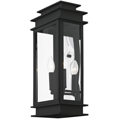 9.5 inch 2 Light Black Outdoor Wall Lantern with Clear Glass Shade-Lighting LumensLantern