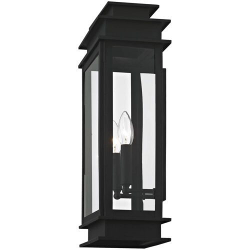 9.5 inch 2 Light Black Outdoor Wall Lantern with Clear Glass Shade-Lighting LumensLantern