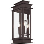 9.5 inch 2 Light Bronze Outdoor Wall Lantern with Clear Glass Shade-Lighting LumensLantern