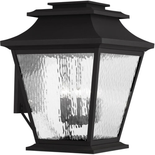 21 inch 6 Light Black Outdoor Post Lantern Pendant Lighting Fixture with Clear Water Glass Shade-Lighting LumensLantern