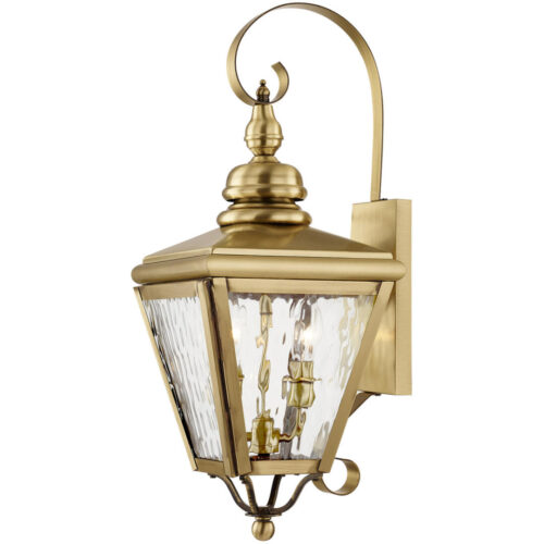 8.5 inch 2 Light Antique Brass Outdoor Wall Lantern Pendant Lighting Fixture with Clear Water Glass Shade-Lighting LumensLantern