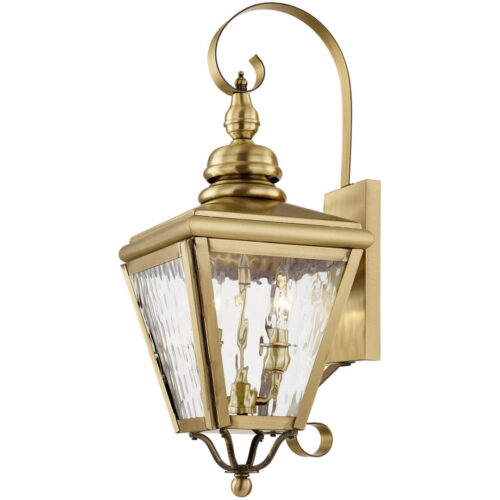 8.5 inch 2 Light Antique Brass Outdoor Wall Lantern Pendant Lighting Fixture with Clear Water Glass Shade-Lighting LumensLantern