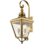 8.5 inch 2 Light Antique Brass Outdoor Wall Lantern Pendant Lighting Fixture with Clear Water Glass Shade-Lighting LumensLantern