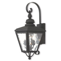 8.5 inch 2 Light Black Outdoor Wall Lantern Pendant Lighting Fixture with Clear Water Glass Shade-Lighting LumensLantern