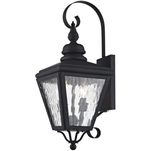 8.5 inch 2 Light Black Outdoor Wall Lantern Pendant Lighting Fixture with Clear Water Glass Shade-Lighting LumensLantern