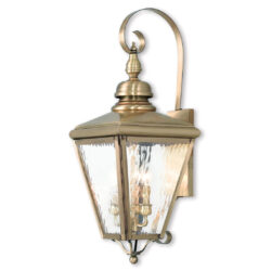 10.625 inch 3 Light Antique Brass Outdoor Wall Lantern Pendant Lighting Fixture with Clear Water Glass Shade-Lighting LumensLantern