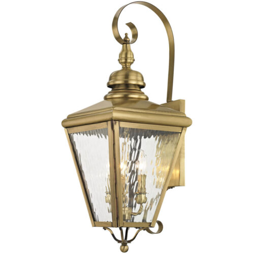 10.625 inch 3 Light Antique Brass Outdoor Wall Lantern Pendant Lighting Fixture with Clear Water Glass Shade-Lighting LumensLantern