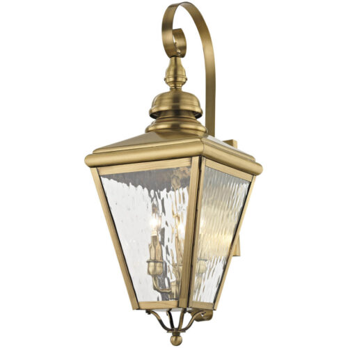 10.625 inch 3 Light Antique Brass Outdoor Wall Lantern Pendant Lighting Fixture with Clear Water Glass Shade-Lighting LumensLantern