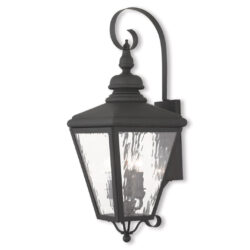 10.625 inch 3 Light Black Outdoor Wall Lantern Pendant Lighting Fixture with Clear Water Glass Shade-Lighting LumensLantern