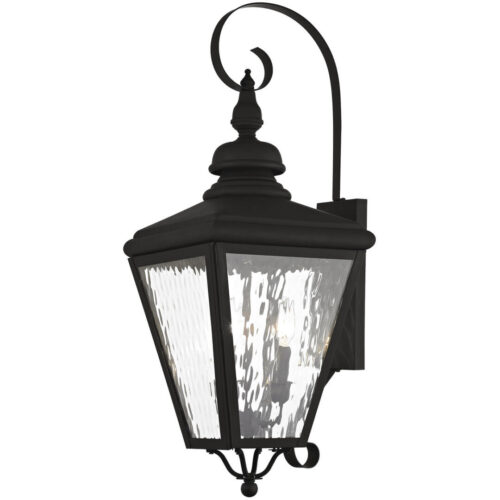 10.625 inch 3 Light Black Outdoor Wall Lantern Pendant Lighting Fixture with Clear Water Glass Shade-Lighting LumensLantern