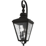 10.625 inch 3 Light Black Outdoor Wall Lantern Pendant Lighting Fixture with Clear Water Glass Shade-Lighting LumensLantern