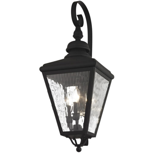 10.625 inch 3 Light Black Outdoor Wall Lantern Pendant Lighting Fixture with Clear Water Glass Shade-Lighting LumensLantern