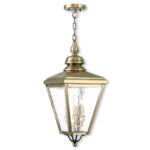 10.625 inch 3 Light Antique Brass Outdoor Chain-Hang Lantern Pendant Lighting Fixture with Clear Water Glass Shade-Lighting LumensLantern