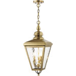 10.625 inch 3 Light Antique Brass Outdoor Chain-Hang Lantern Pendant Lighting Fixture with Clear Water Glass Shade-Lighting LumensLantern