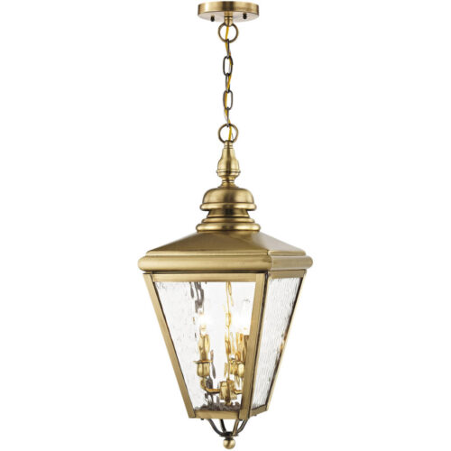 10.625 inch 3 Light Antique Brass Outdoor Chain-Hang Lantern Pendant Lighting Fixture with Clear Water Glass Shade-Lighting LumensLantern