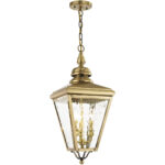 10.625 inch 3 Light Antique Brass Outdoor Chain-Hang Lantern Pendant Lighting Fixture with Clear Water Glass Shade-Lighting LumensLantern