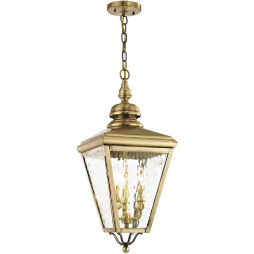 10.625 inch 3 Light Antique Brass Outdoor Chain-Hang Lantern Pendant Lighting Fixture with Clear Water Glass Shade-Lighting LumensLantern