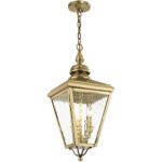 10.625 inch 3 Light Antique Brass Outdoor Chain-Hang Lantern Pendant Lighting Fixture with Clear Water Glass Shade-Lighting LumensLantern